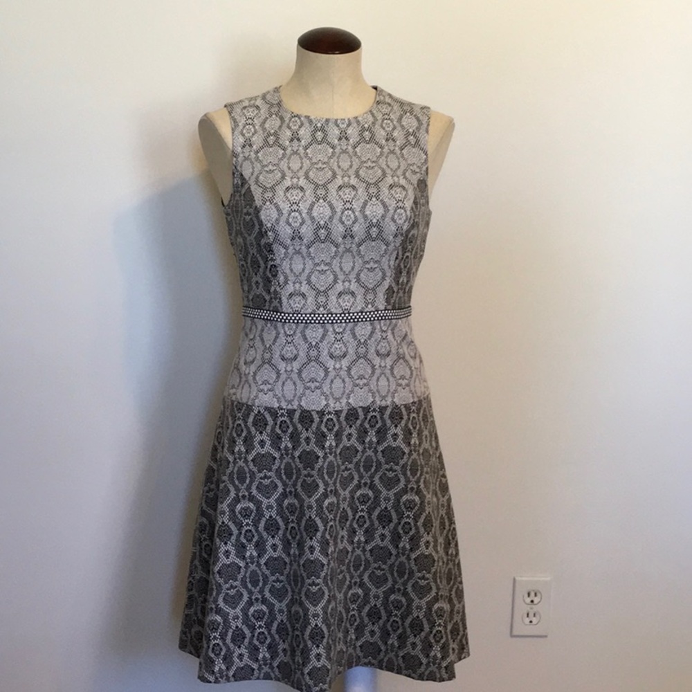 BELLE BADGLEY MISCHKA Snake Print Black Gray White Sheath Dress Size 2
